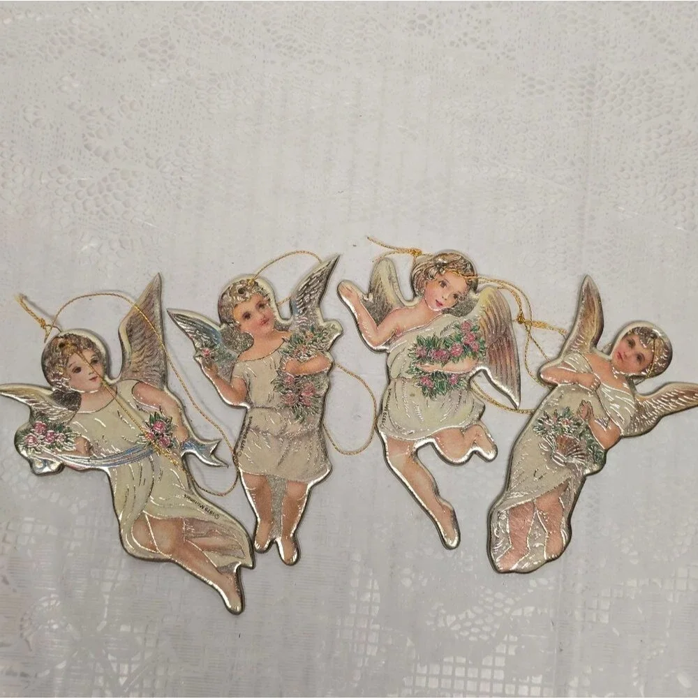 Vintage 1980 Die Cut Santa And Angel Christmas Ornaments By Merrimack, Eve, Etc
